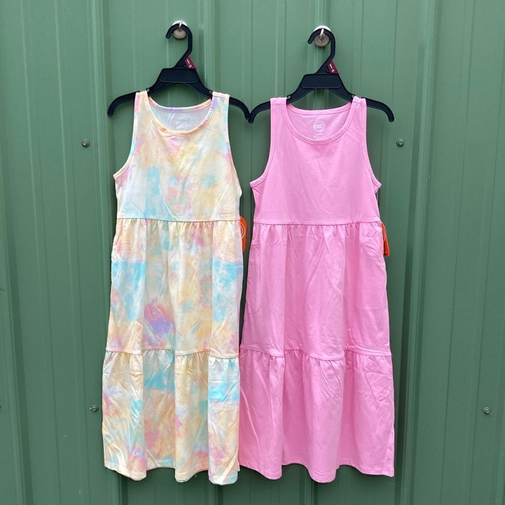 Girls Summer Lightweight Tiered Midi Tank Dresses 2-Pack Size S